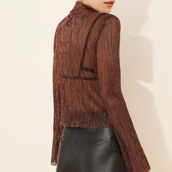 By Anthropologie Long-Sleeve Mock-Neck Metallic Top NWOT - Picture 3 of 4